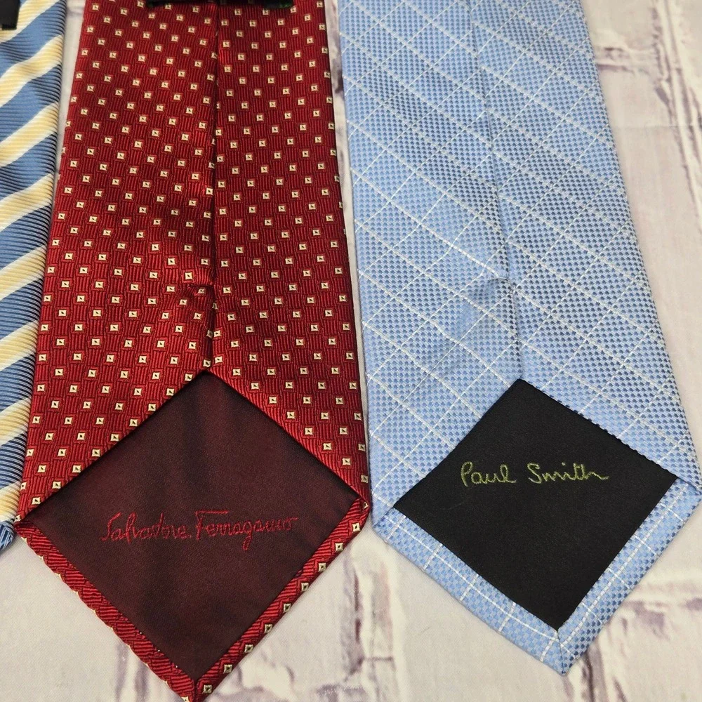 Lot of 4 Salvatore Ferragamo Paul Smith Ties Burgundy Blue Silk Designer Lot Men